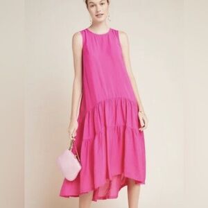 Anthropologie Maeve MARLENE TIERED MAXI Fuchsia Sleeveless Dress SMALL NWT